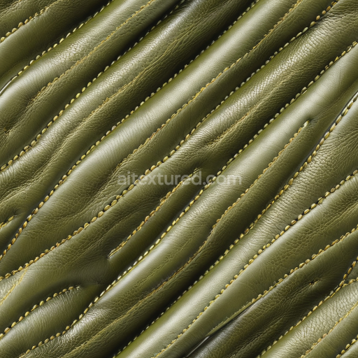 Seamless 3D Olive Green Quilted Leather PBR Texture with Detailed Stitching and Wrinkles