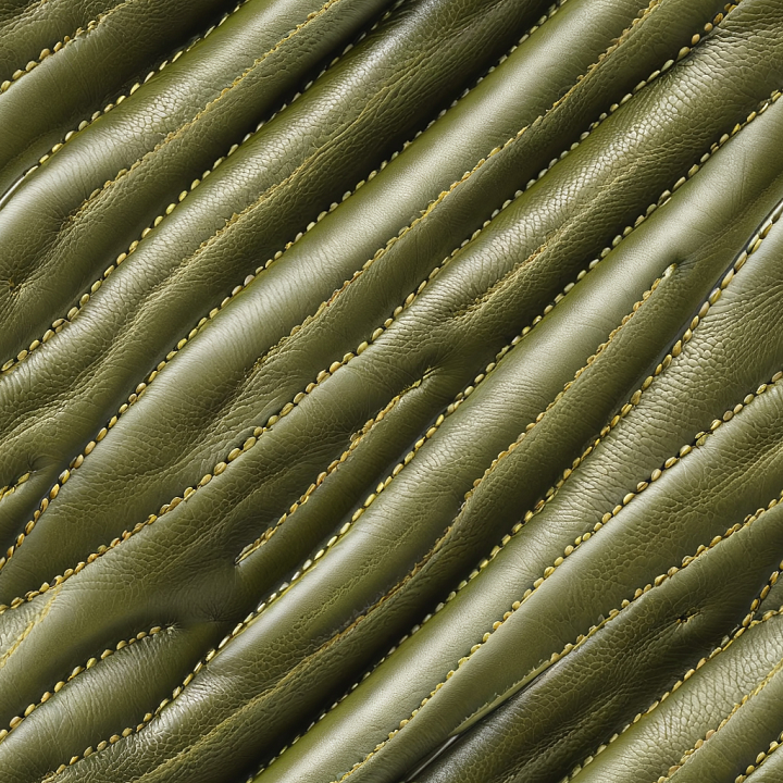 Olive Green Quilted Leather with Detailed Stitching and Wrinkles seamless PBR texture preview