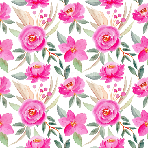 Seamless 3D PBR Texture with Pink Flower Watercolor Pattern