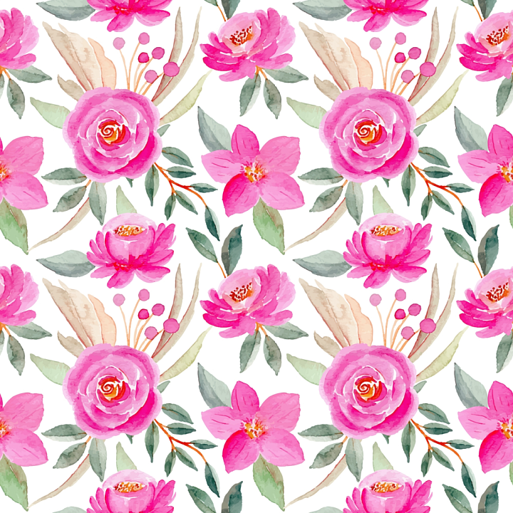 with Pink Flower Watercolor Pattern seamless PBR texture preview