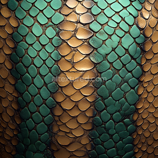 Seamless 3D PBR Texture of Stylized Green and Gold Creature Skin with Organic Scale Detailing