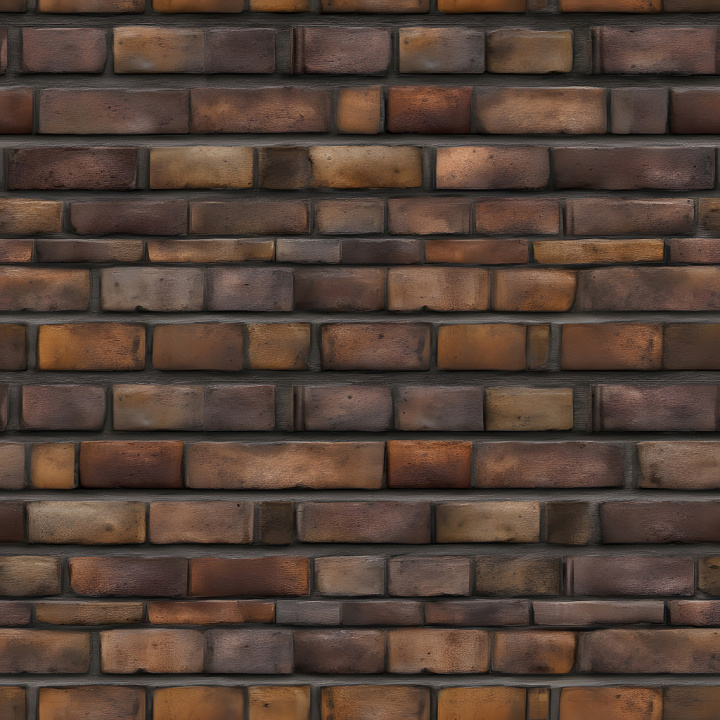 Cracked Brick Wall with Dark Earthy Tones and Weathered Surfaces seamless PBR texture preview