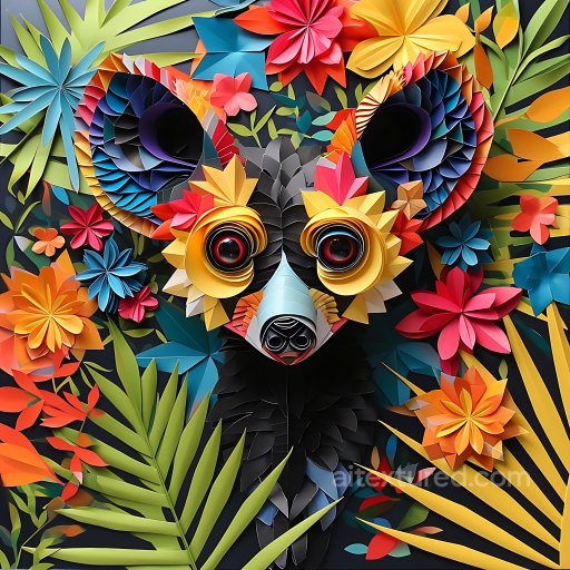 Seamless 3D PBR texture of vibrant layered paper-style animal fur with bold floral accents texture preview