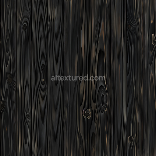 Seamless 3D PBR Texture of Dark Charred Wood Planks with Distinct Knots and Grain
