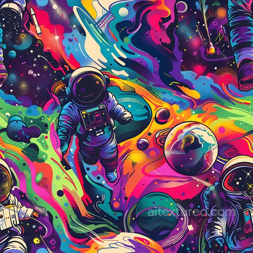 Seamless 3D PBR Texture Featuring Vibrant Cosmic Astronaut Graffiti with Psychedelic Colo… texture preview