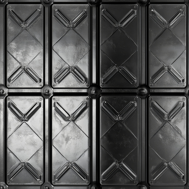 Black Painted Metal Panel with Industrial Pattern seamless PBR texture preview