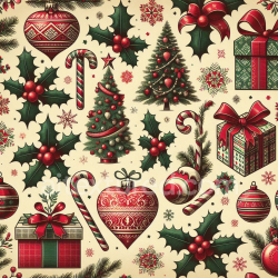 seamless Seamless 3D PBR Vintage Christmas Pattern Fabric Texture with Holiday Ornaments texture 8k free download PBR