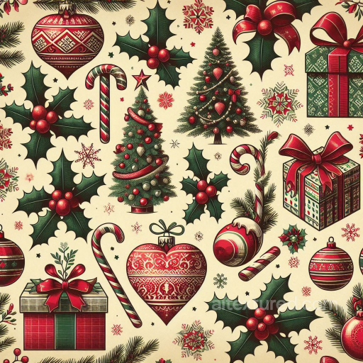 Vintage Christmas Pattern Fabric Texture with Holiday Ornaments seamless Christmas vintage PBR texture