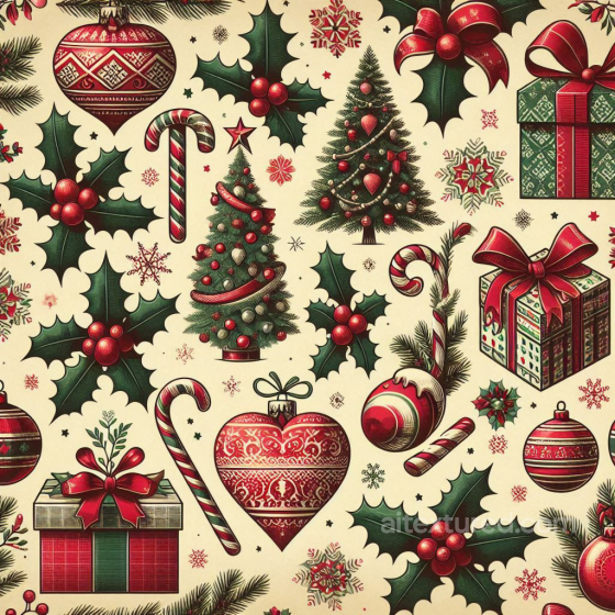 Vintage Christmas Pattern Fabric Texture with Holiday Ornaments Christmas vintage texture preview