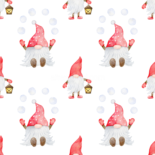 Seamless 3D PBR Watercolor Christmas Gnome Texture with Snowballs and Lantern