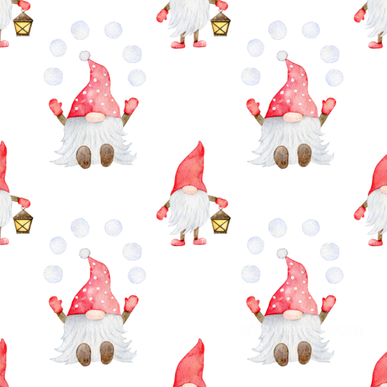 Watercolor Christmas Gnome Texture with Snowballs and Lantern Watercolor Christmas texture preview