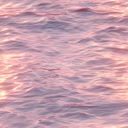 Seamless 3D Water PBR Texture of Pink Sunset Ocean Surface with Gentle Waves