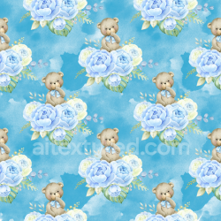 seamless Seamless 3D PBR Texture of Baby Boy Blue Floral and Teddy Bear Pattern texture 8k free download PBR