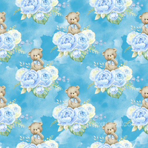 Baby Boy Blue Floral and Teddy Bear Pattern Seamless Texture seamless Baby Boy  PBR texture