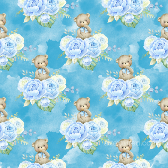 Baby Boy Blue Floral and Teddy Bear Pattern Seamless Texture Baby Boy texture preview