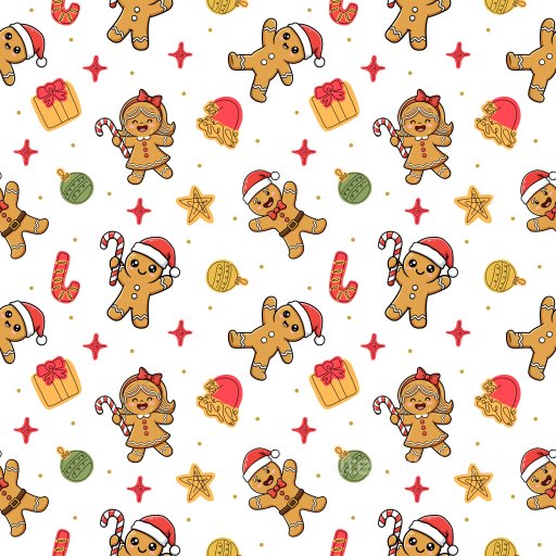 Pattern PBR Texture with Christmas Gingerbread Cookies and Festive Motifs seamless Pattern Bundle PBR texture