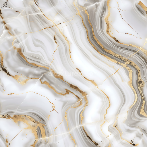 Seamless 3D Glossy White Marble PBR Texture with Elegant Gold Vein Swirls