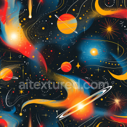 seamless Seamless 3D PBR Space Texture with Stylized Galaxy, Nebula, and Orbital Planets texture 8k free download PBR