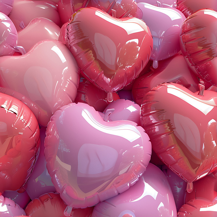 Inflated Heart-Shaped Vinyl Balloons in Pink and Red seamless PBR texture preview