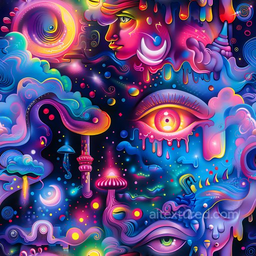 Seamless 3D PBR Graffiti Texture Featuring Vibrant Neon Hues and Abstract Psychedelic Pat… texture preview