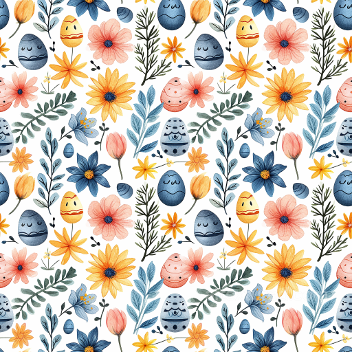 Featuring Handpainted Easter Eggs and Spring Flowers seamless All Easter Digital paper PBR texture