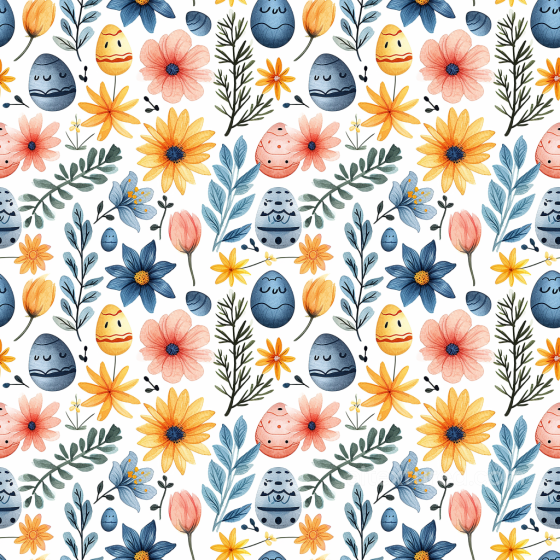 Featuring Handpainted Easter Eggs and Spring Flowers All Easter Digital paper texture preview