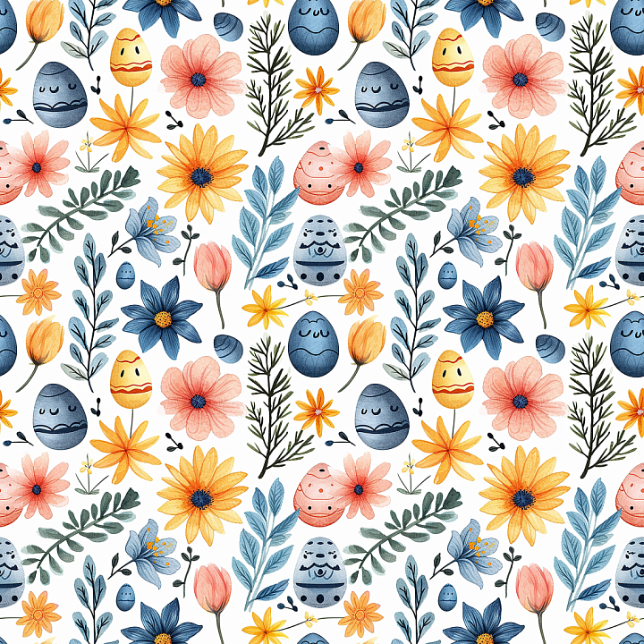 Featuring Handpainted Easter Eggs and Spring Flowers seamless PBR texture preview