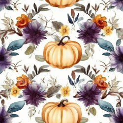 seamless Seamless 3D PBR Watercolor Floral and Pumpkin Fabric Texture texture 8k free download PBR