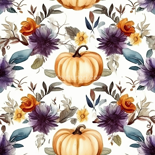 Seamless 3D PBR Watercolor Floral and Pumpkin Fabric Texture