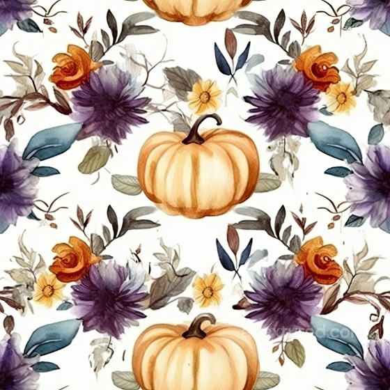 Watercolor Floral and Pumpkin Fabric Texture Watercolor Halloween texture preview