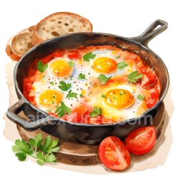 seamless Shakshuka Breakfast Illustration with Eggs, Tomatoes, and Bread texture 8k free download PBR