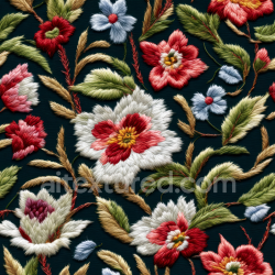 seamless Seamless 3D PBR Embroidered Floral Fabric Texture with Colorful Stitched Flowers texture 8k free download PBR