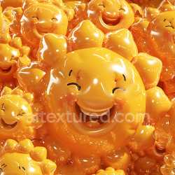 seamless Seamless 3D Inflated PBR Texture of Glossy Smiling Sun-Shaped Inflated Figures in Vibrant Orange texture 8k free download PBR