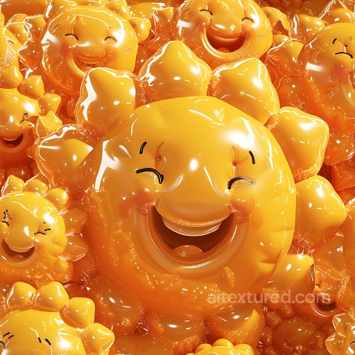Inflated PBR Texture of Glossy Smiling Sun-Shaped Inflated Figures in Vibrant Orange seamless Inflated PBR texture