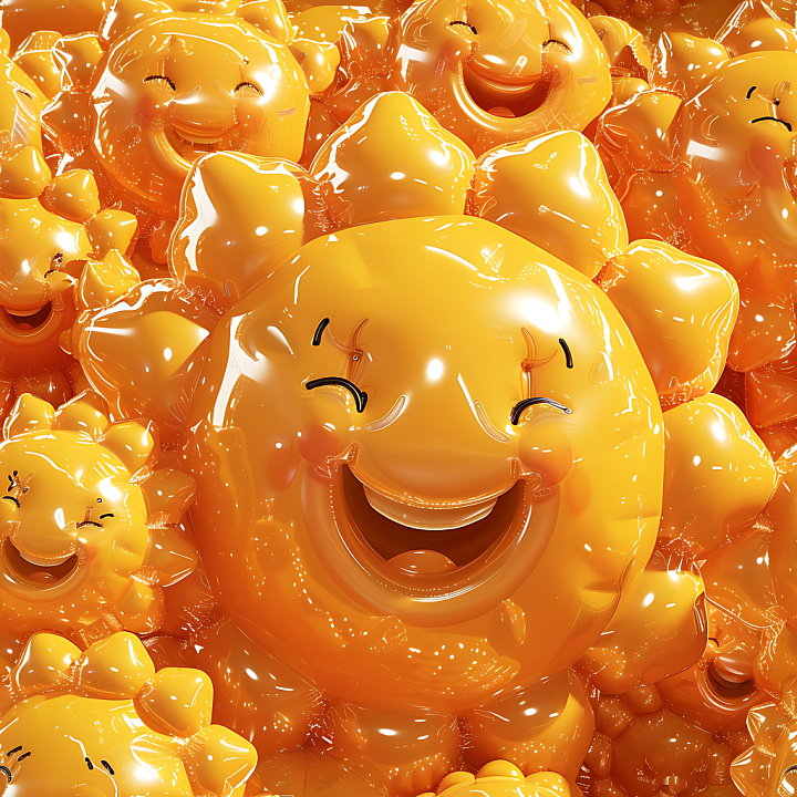 Inflated of Glossy Smiling Sun-Shaped Inflated Figures in Vibrant Orange seamless PBR texture preview