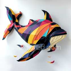 seamless Seamless 3D PBR Texture of Vibrant Origami Style Bowhead Whale with Geometric Color Blocks texture 8k free download PBR