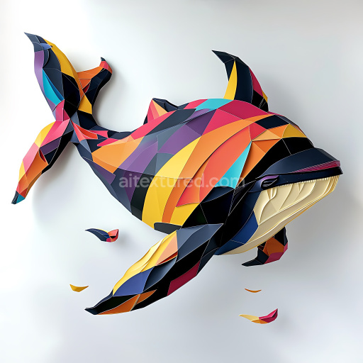 Seamless 3D PBR Texture of Vibrant Origami Style Bowhead Whale with Geometric Color Blocks