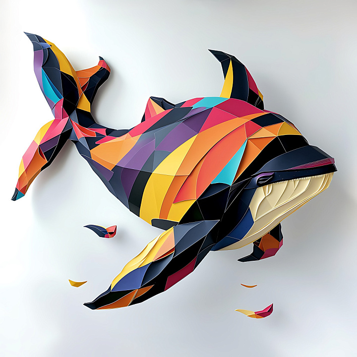 Animal of Vibrant Origami Style Bowhead Whale with Geometric Color Bloc… seamless PBR texture preview