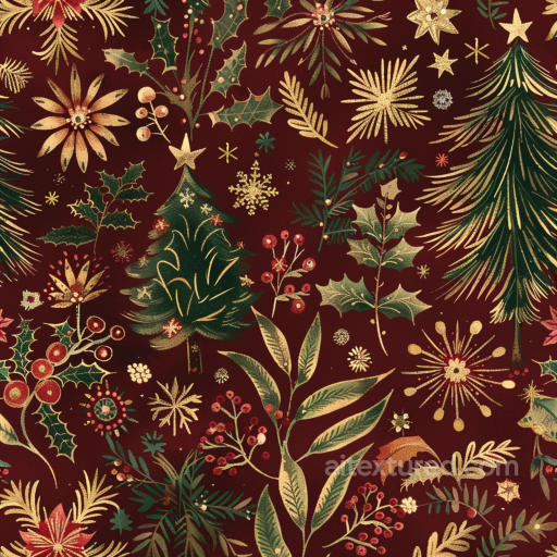 Vintage Christmas Fabric Texture with Festive Botanicals seamless Christmas vintage PBR texture