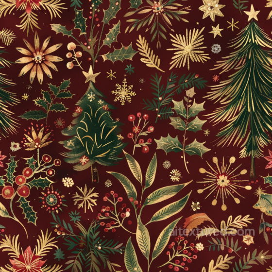 Vintage Christmas Fabric Texture with Festive Botanicals Christmas vintage texture preview