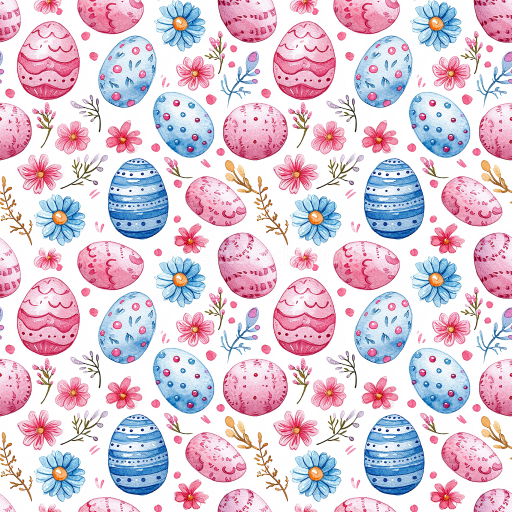 Seamless 3D PBR Texture of Hand-Painted Easter Eggs and Floral Pattern