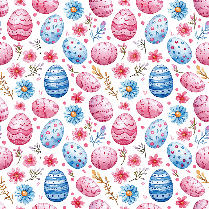 All Easter Digital paper of Hand-Painted Easter Eggs and Floral Pattern seamless PBR texture preview