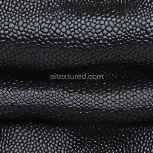 Seamless 3D PBR Black Glossy Reptile-Scale Leather Texture with Distinct Scale Pattern