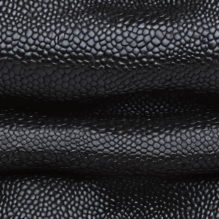 Black Glossy Reptile-Scale Leather with Distinct Scale Pattern seamless PBR texture preview