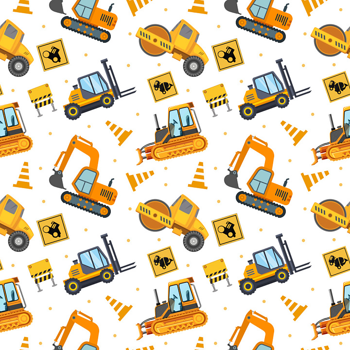 Pattern Featuring Construction Vehicles and Road Signs Asphalt seamless PBR texture preview