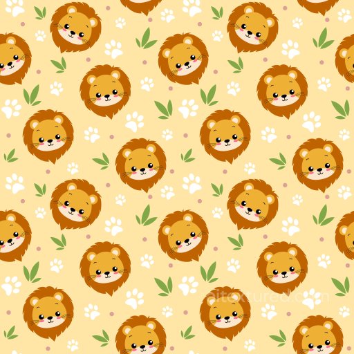 Pattern PBR Texture Featuring Cute Lion Heads and Paw Prints seamless Pattern Bundle PBR texture
