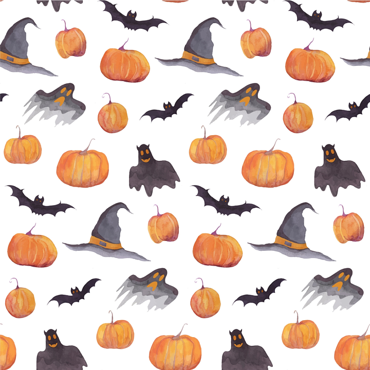 Watercolor Halloween Featuring Pumpkins and Ghosts Pattern seamless PBR texture preview