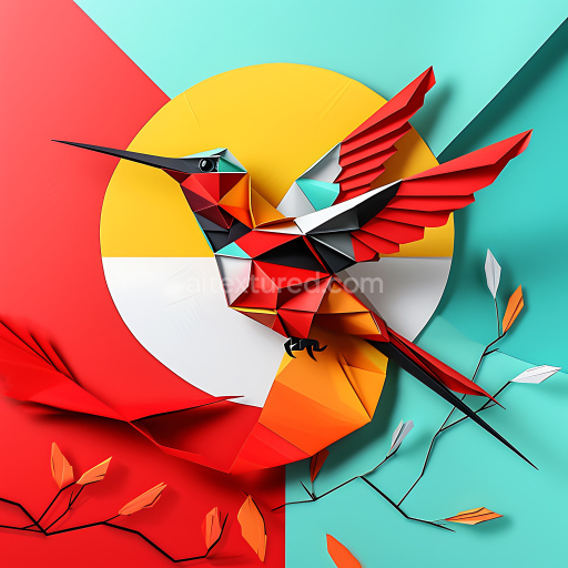 Seamless 3D PBR Texture Featuring Origami-Style Multicolored Bird with Geometric Wings