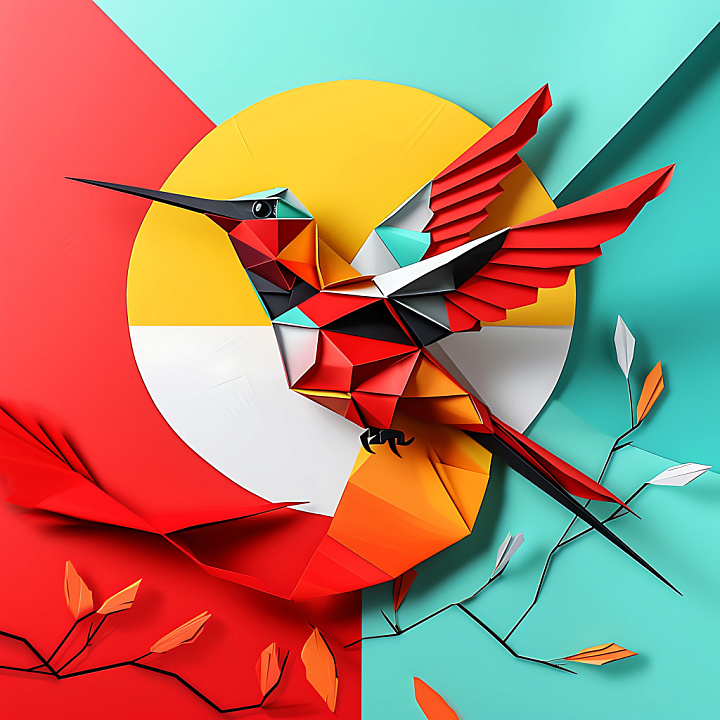 Featuring Origami-Style Multicolored Bird with Geometric Wings seamless PBR texture preview