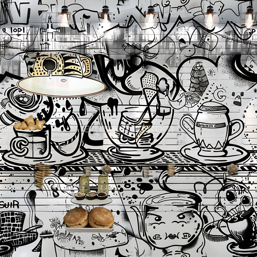 Seamless 3D PBR Texture Featuring Black and White Abstract Graffiti Art